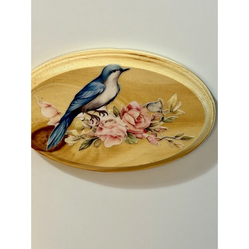 Handmade Wooden Plaque Bird Magnets. Set Of 2